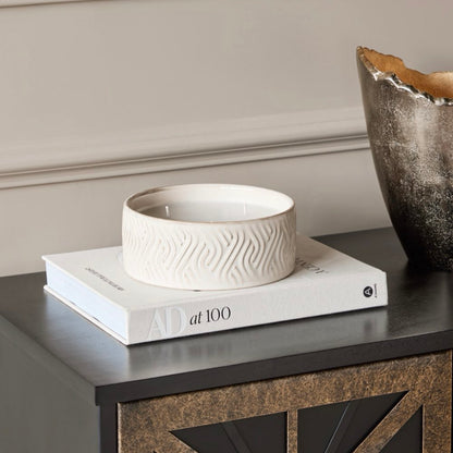 Ivory Ceramic Bowl with Triple Wicked Candle