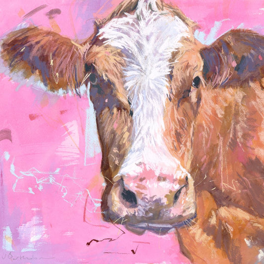 Cartmel Cow on Pink by James Bartholomew RSMA | Red Lobster Gallery