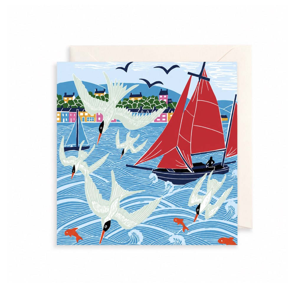 Sail Boat & Diving Birds Card