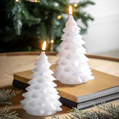 White Christmas Tree Shaped LED Candle - Set of 2
