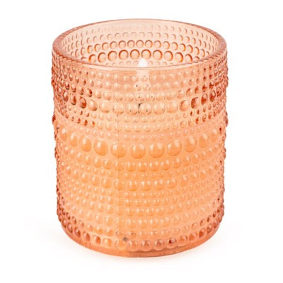 LED Candle in Embossed Terracotta Glass