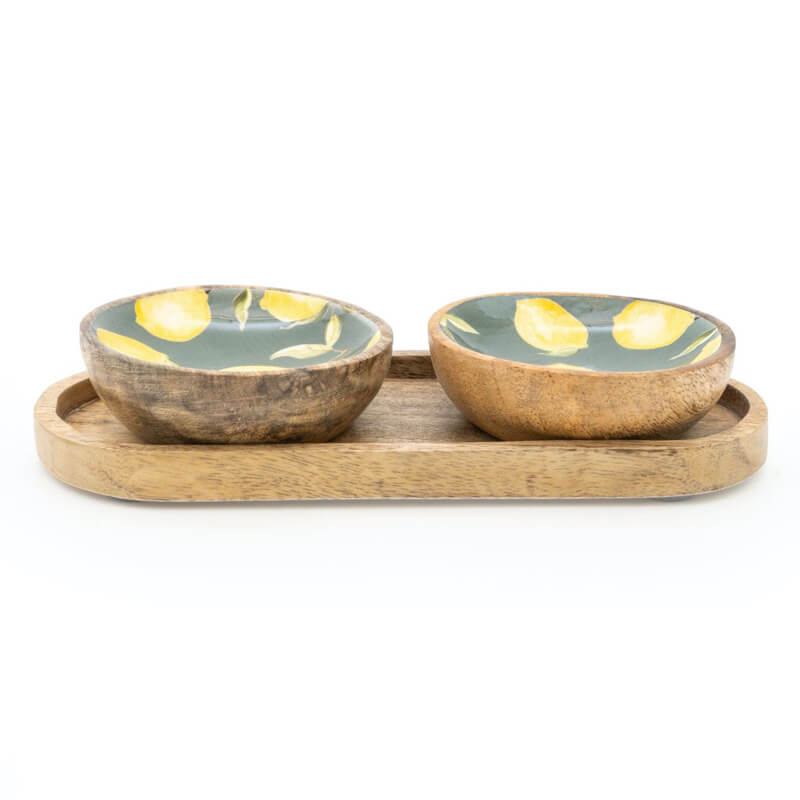 Set of 2 Wooden Dipping Bowls | Lemon