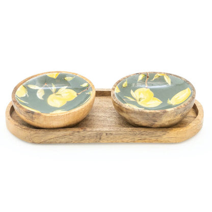 Set of 2 Wooden Dipping Bowls | Lemon