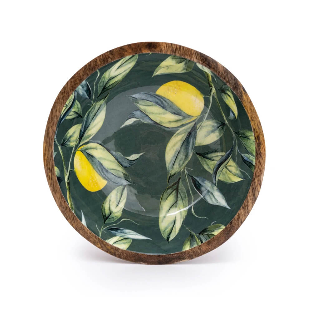 Lemon and Leaves Mango Wooden Bowl 20cm | Red Lobster Gallery | Sheringham