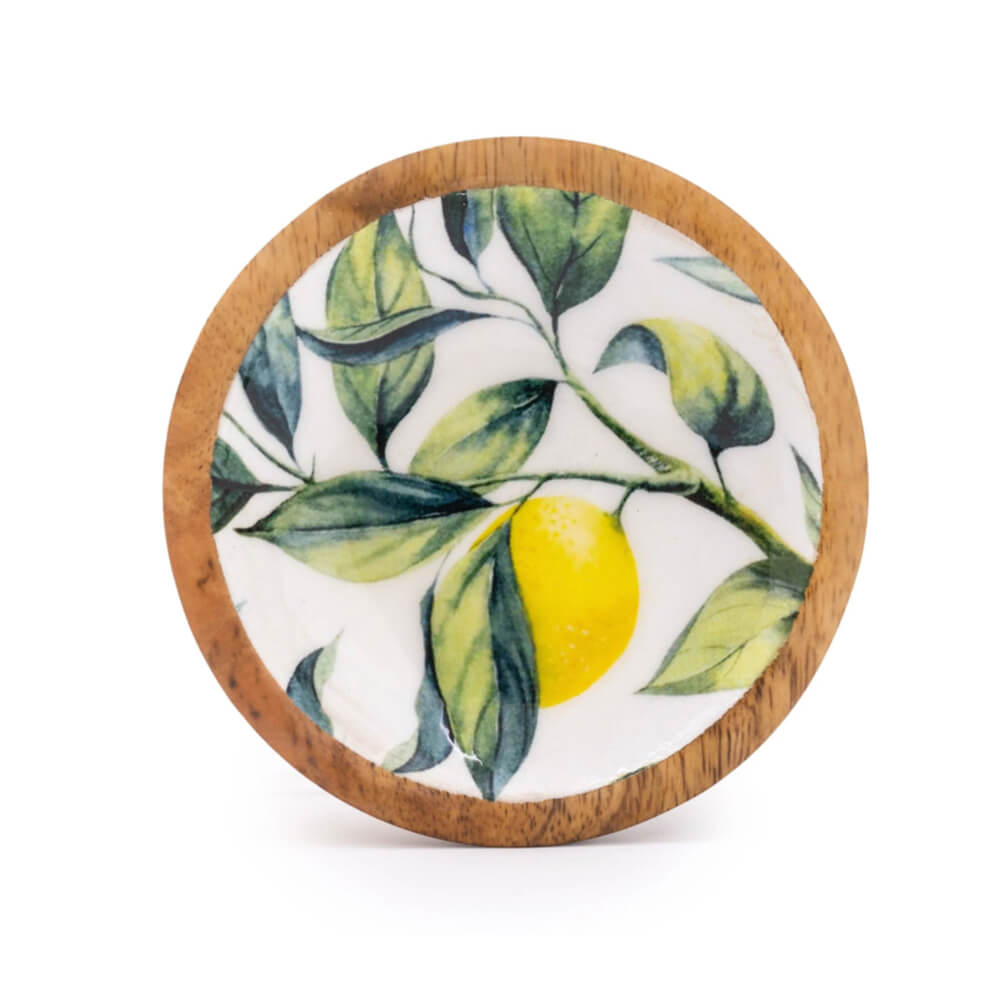 Lemon and Leaves Mango Wooden Dish 13cm | Red Lobster Gallery | Sheringham 