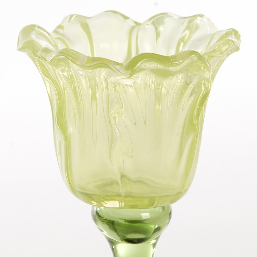 Green Glass Tulip Tea Light Holder
