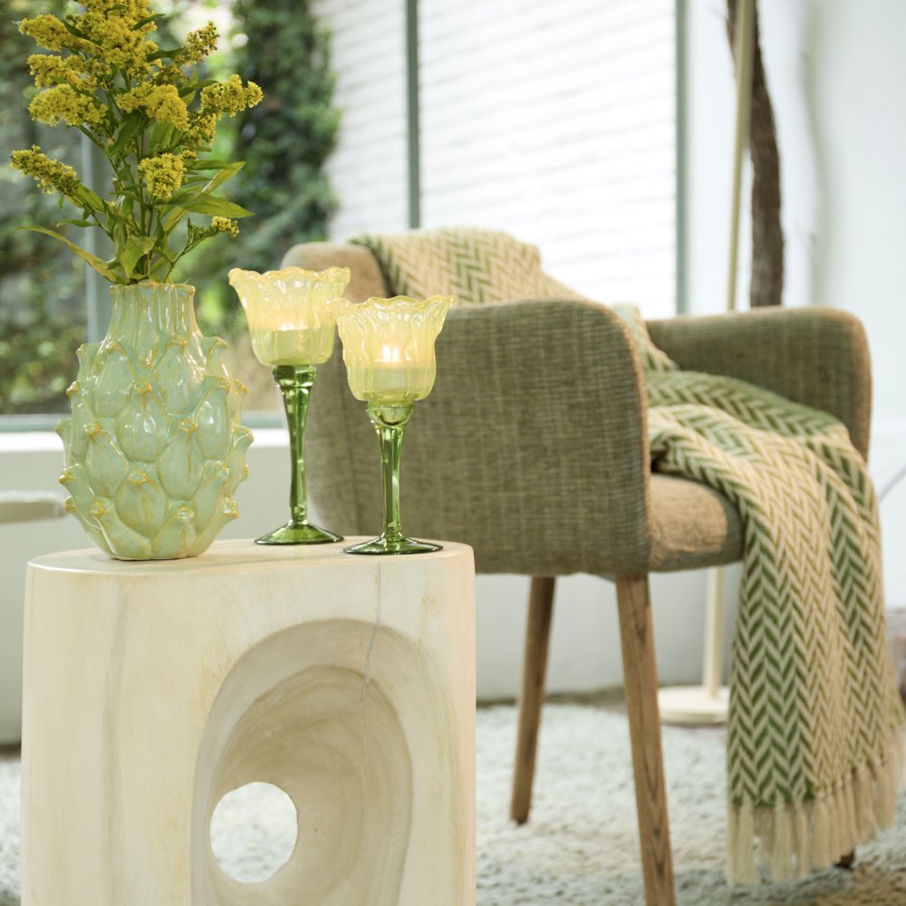 Green Glass Tulip Tea Light Holder