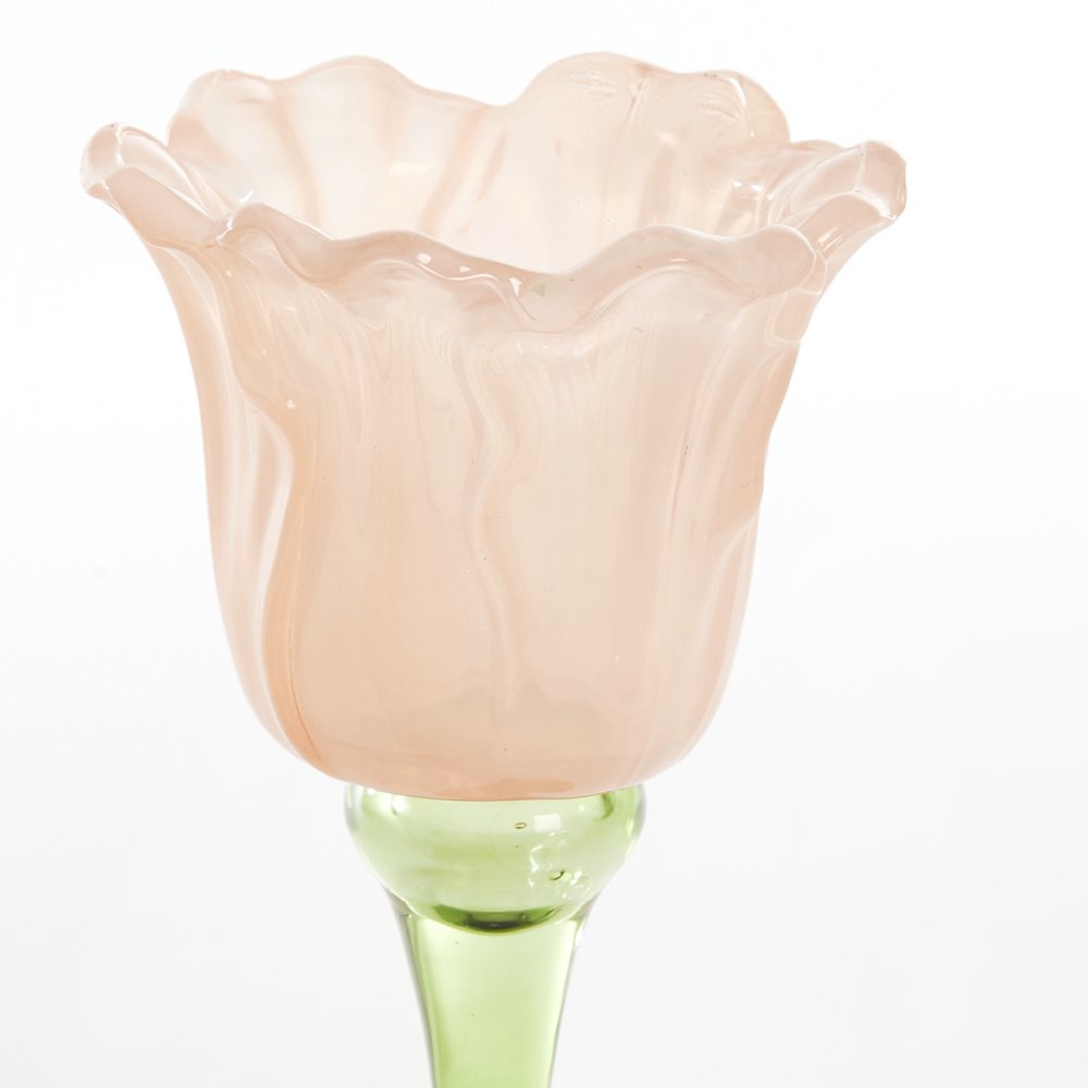 Peach Glass Flower Tea Light Holder