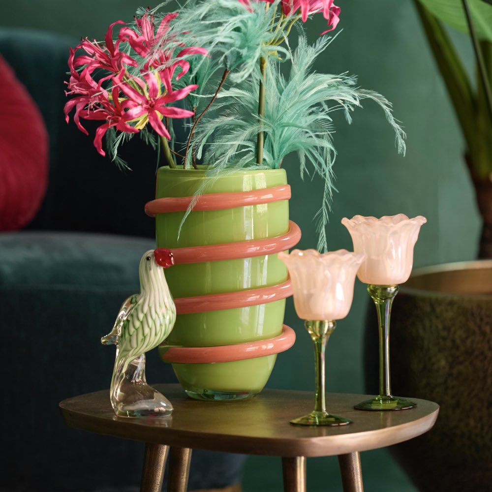 Peach Glass Flower Tea Light Holder