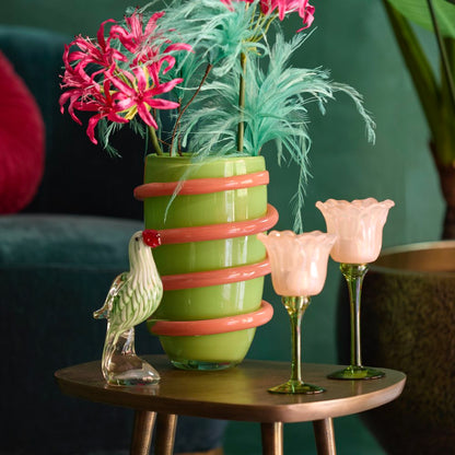 Peach Glass Flower Tea Light Holder