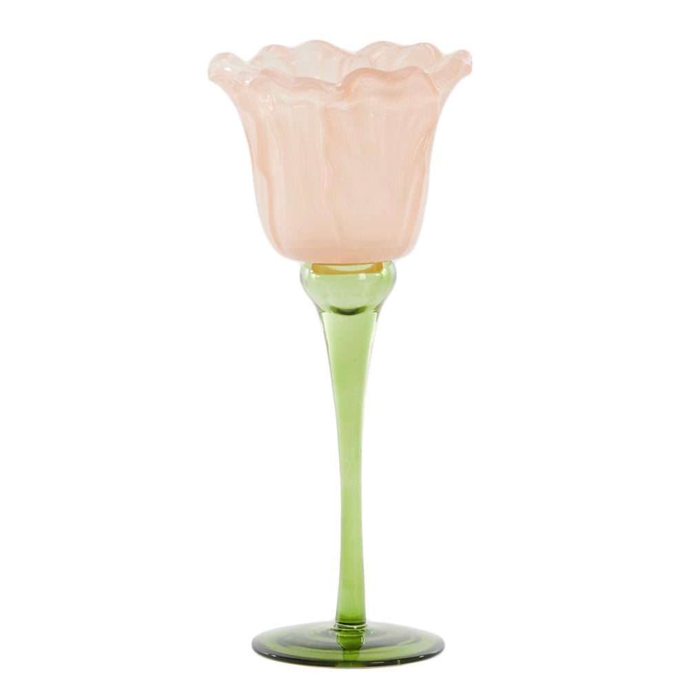 Peach Glass Flower Tea Light Holder