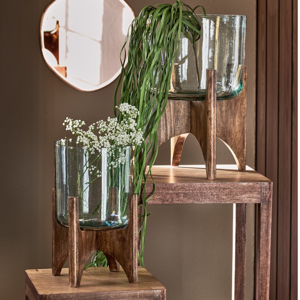 Glass Planter on Wooden Base