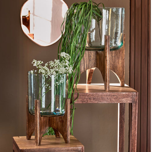 Glass Planter on Wooden Base