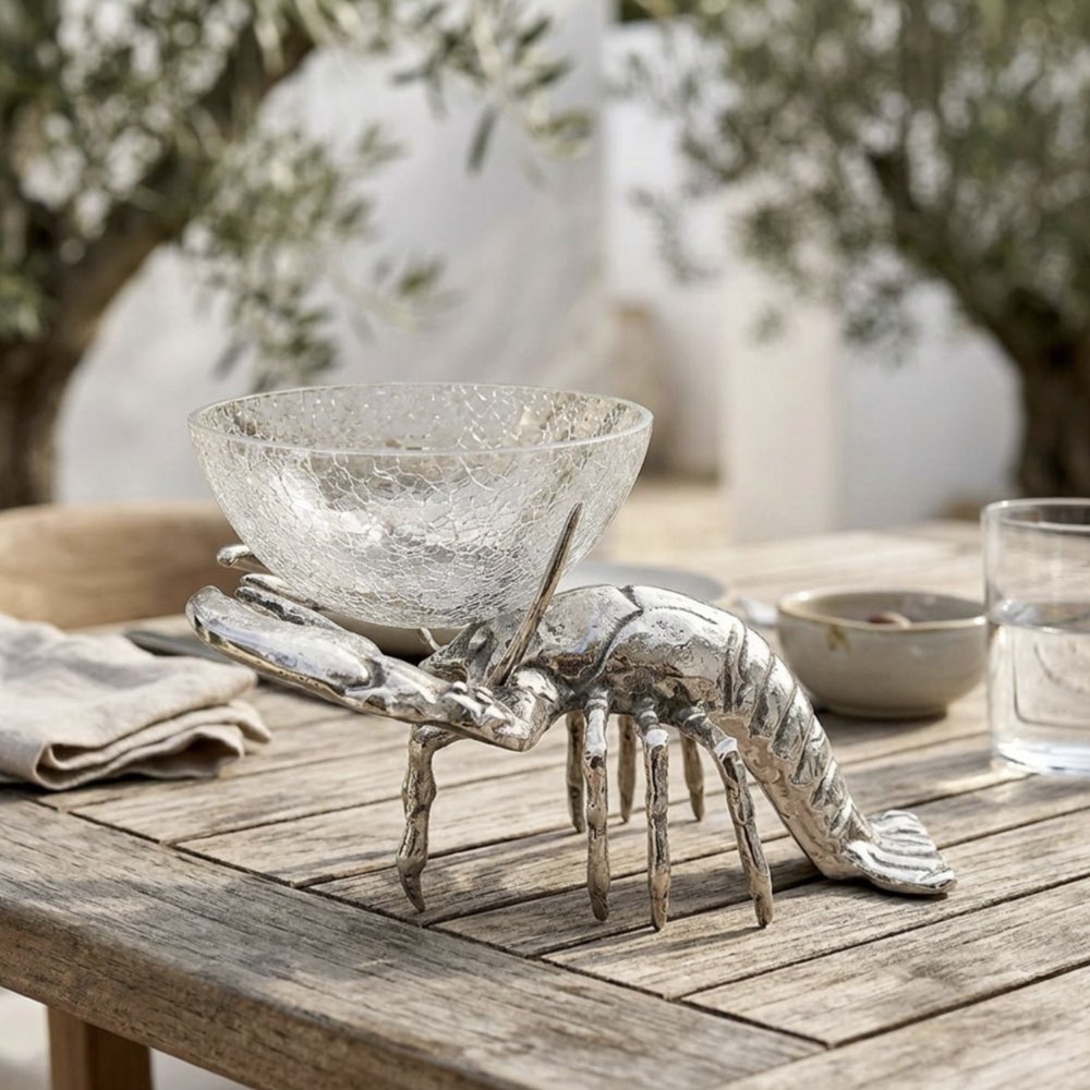 Lobster with Crackle Glass Bowl