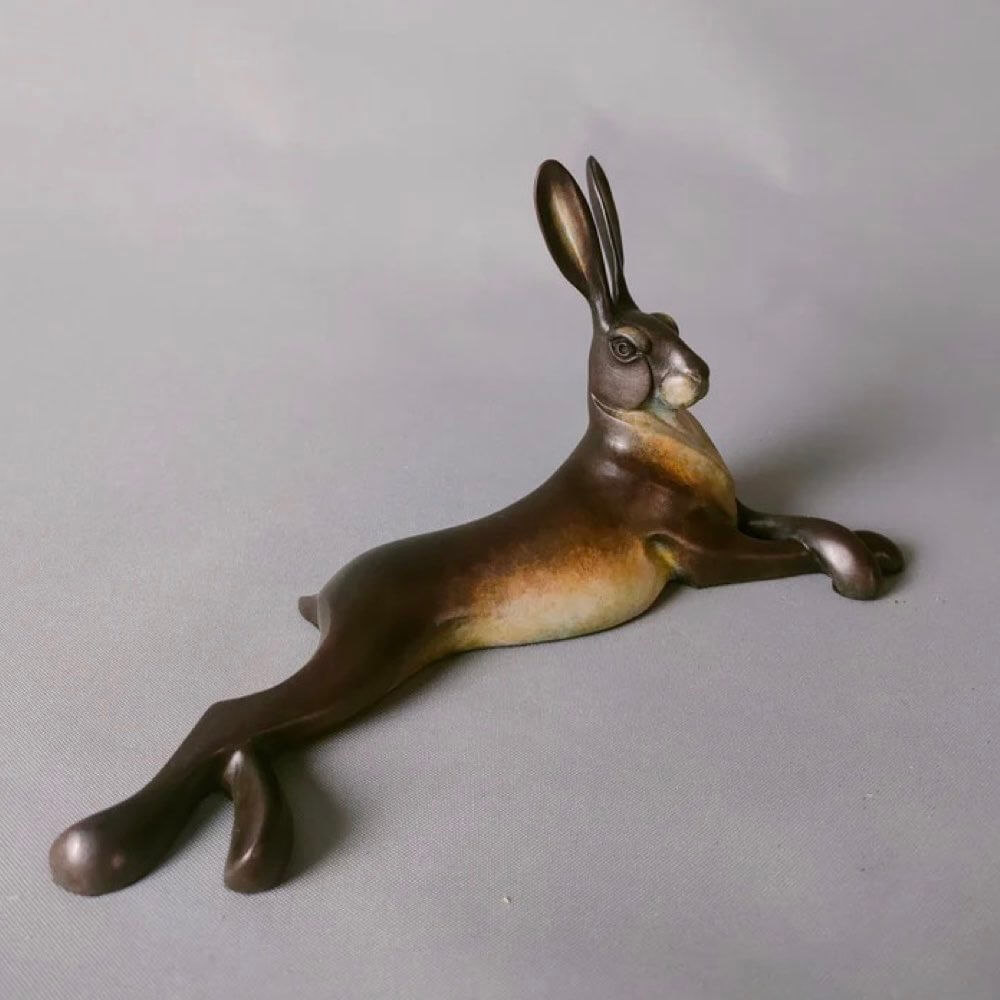 Lying Hare Bronze Sculpture by David Meredith — Limited Edition