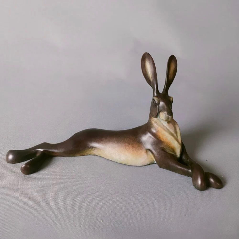 Lying Hare Bronze Sculpture by David Meredith — Limited Edition