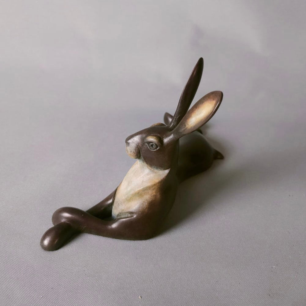 Lying Hare Bronze Sculpture by David Meredith — Limited Edition