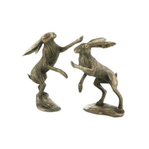 Pair of Boxing Hare Max & Molly | Cold Cast Bronze