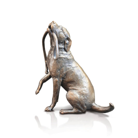 Medium Labrador with Lead — Limited Edition Solid Bronze | Red Lobster Gallery 