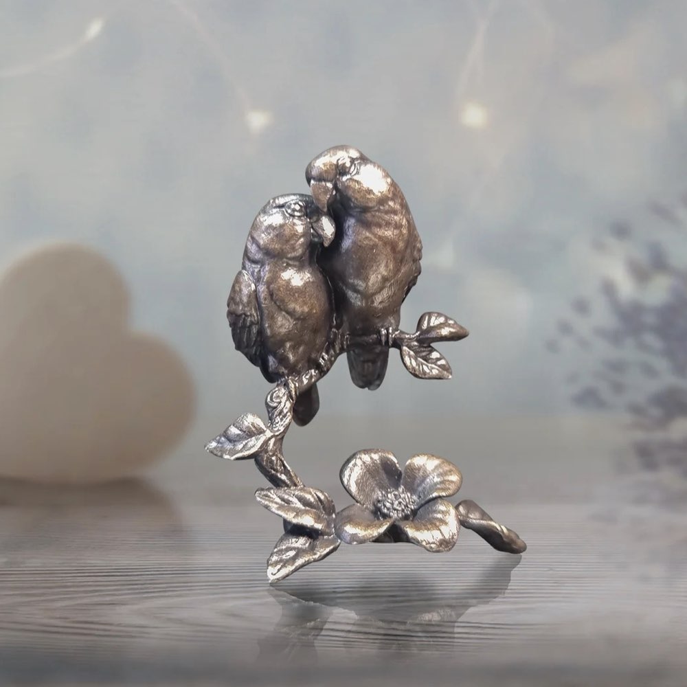 Miniature Bronze Pair of Lovebirds