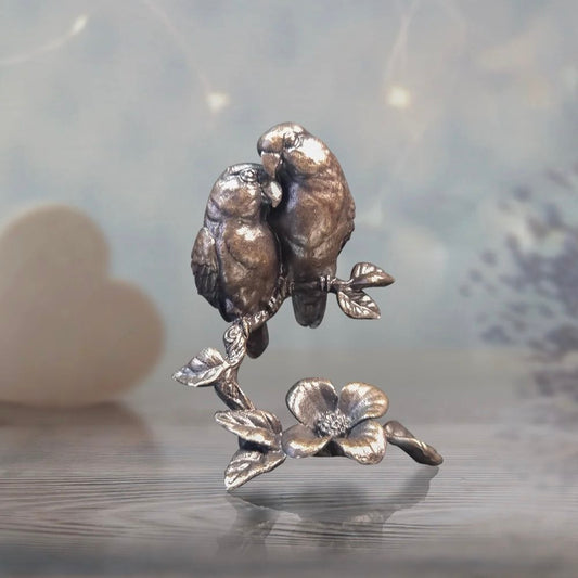 Miniature Bronze Pair of Lovebirds