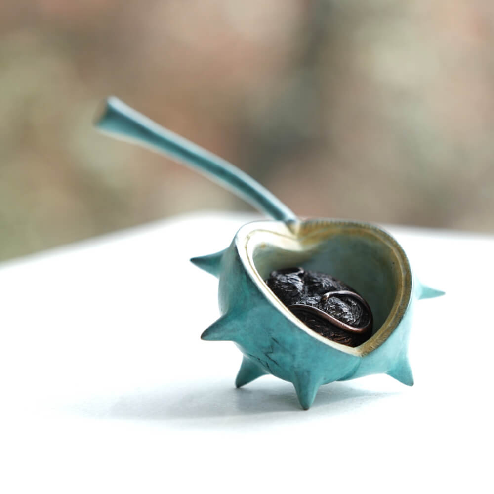 Mouse in a Conker Bronze Sculpture by David Meredith
