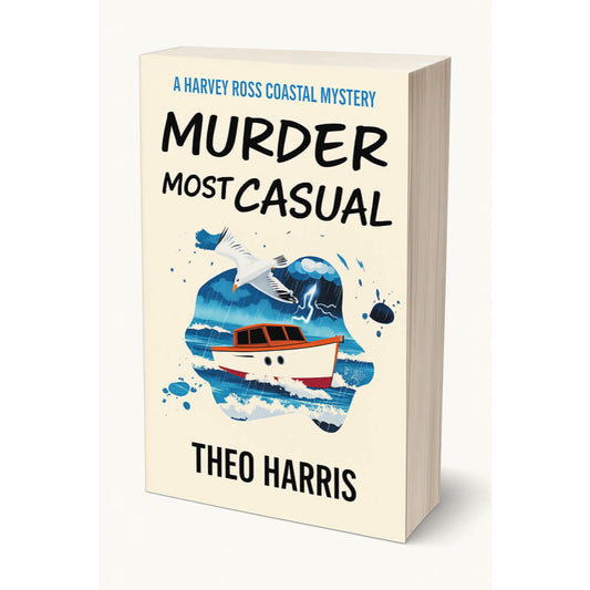 Book cover of 'Murder Most Casual' by Theo Harris with a coastal design.