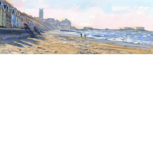 Beach and Beach Huts, Cromer | Limited Edition Print by James Bartholomew RSMA | Red lobster Gallery