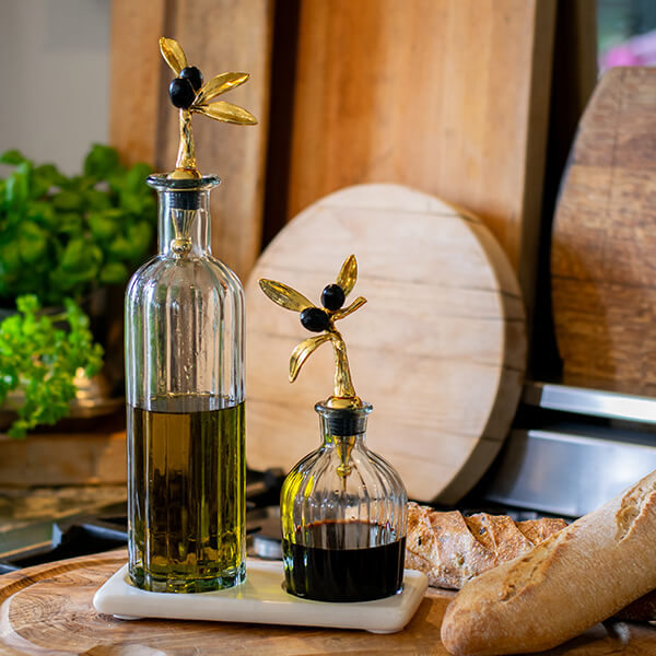 Oil & Vinegar Decanter Set on Marble Base