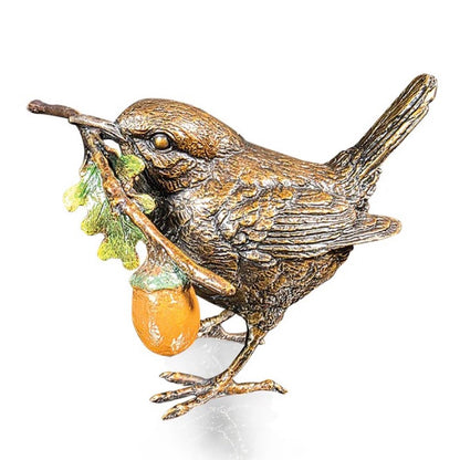 Wren with Acorn Bronze Sculpture by Keith Sherwin – Limited Edition