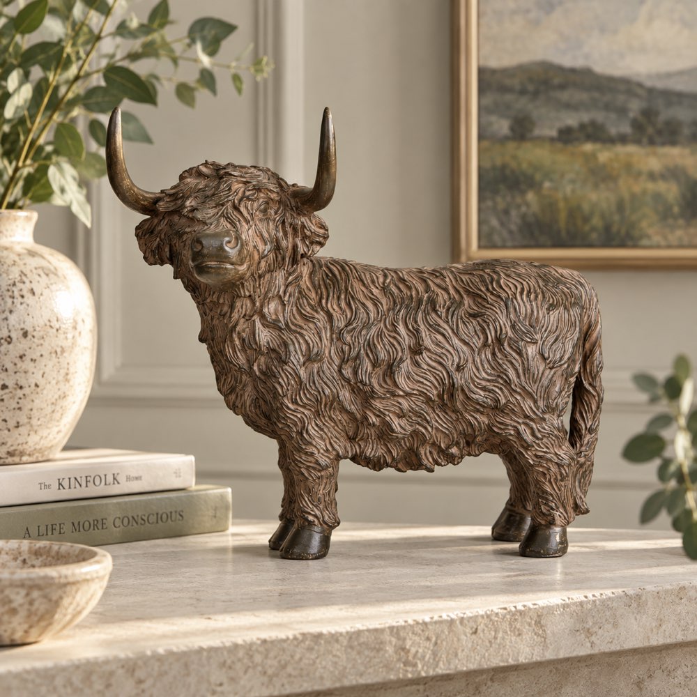 Rustic Highland Cow Sculpture