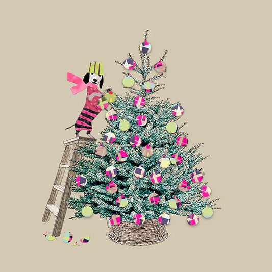 Sausage Dog Decorating a Christmas Tree | Card