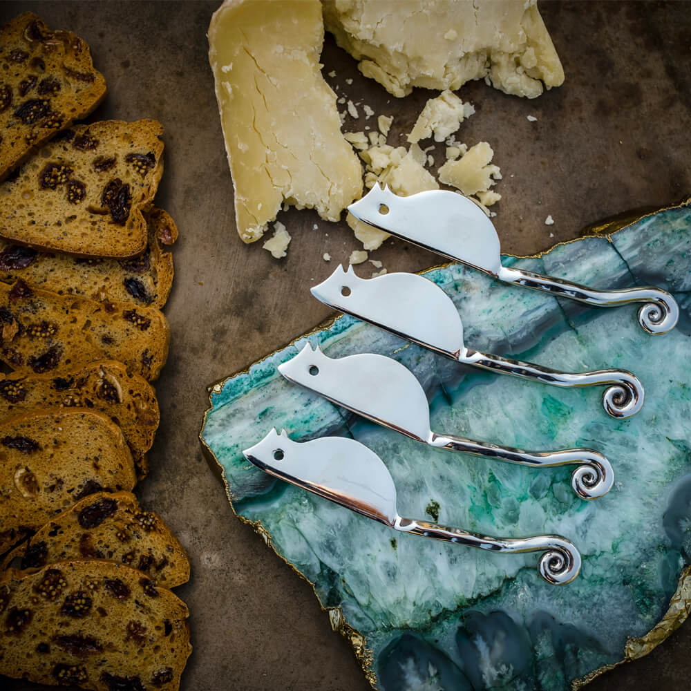 Set Of Four Hammered Shell Mini Mouse Cheese Knives