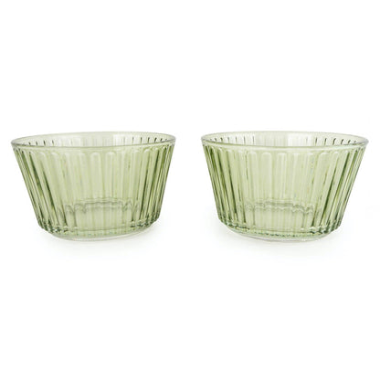 Set of 2 Green Glass Dishes on Tray