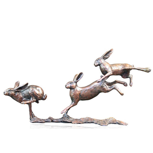 Small Hares Running Bronze | Limited Edition Solid Bronze