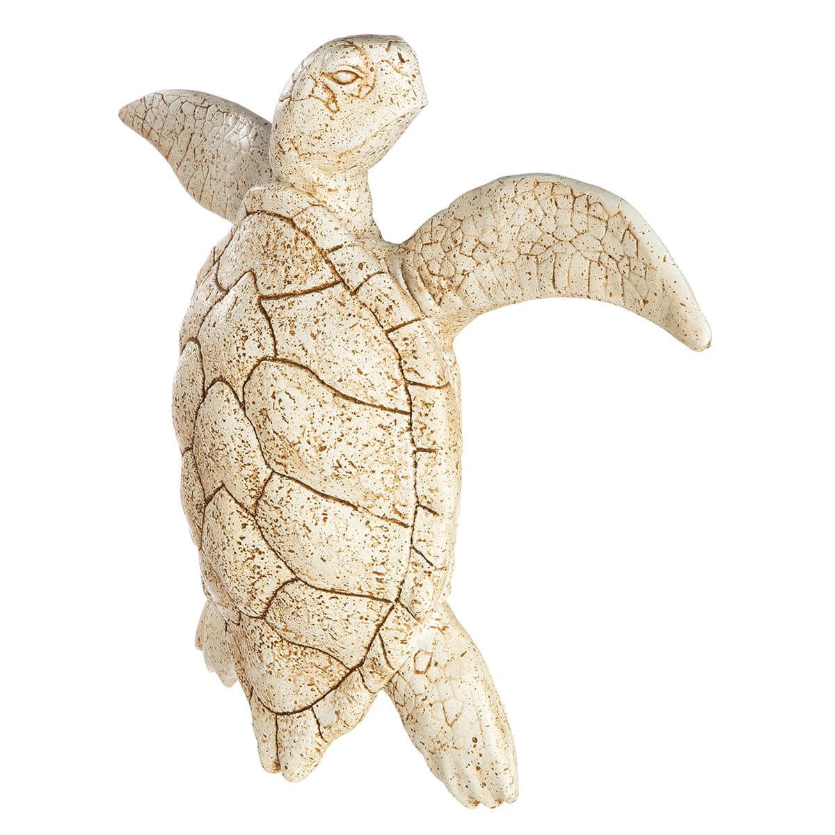 Decorative turtle figurine with a textured surface on a white background