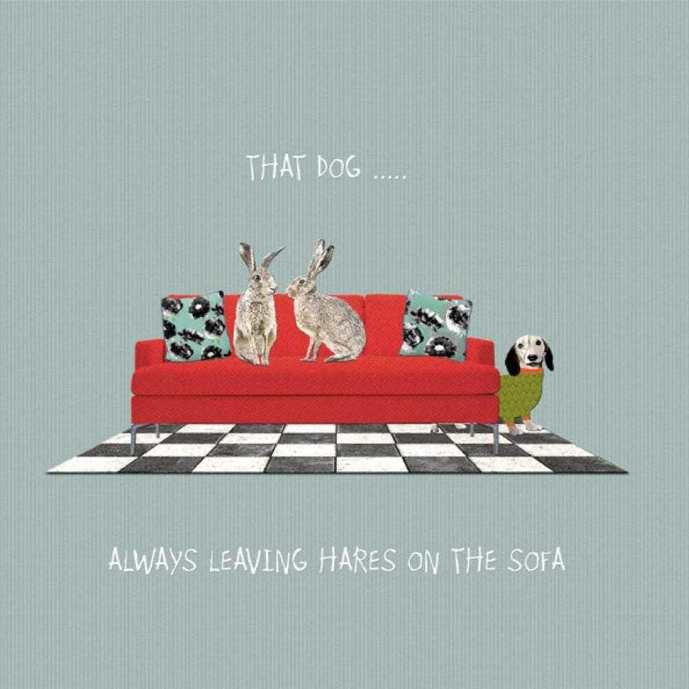 "That Dog... Always Leaving Hares on the Sofa" Card
