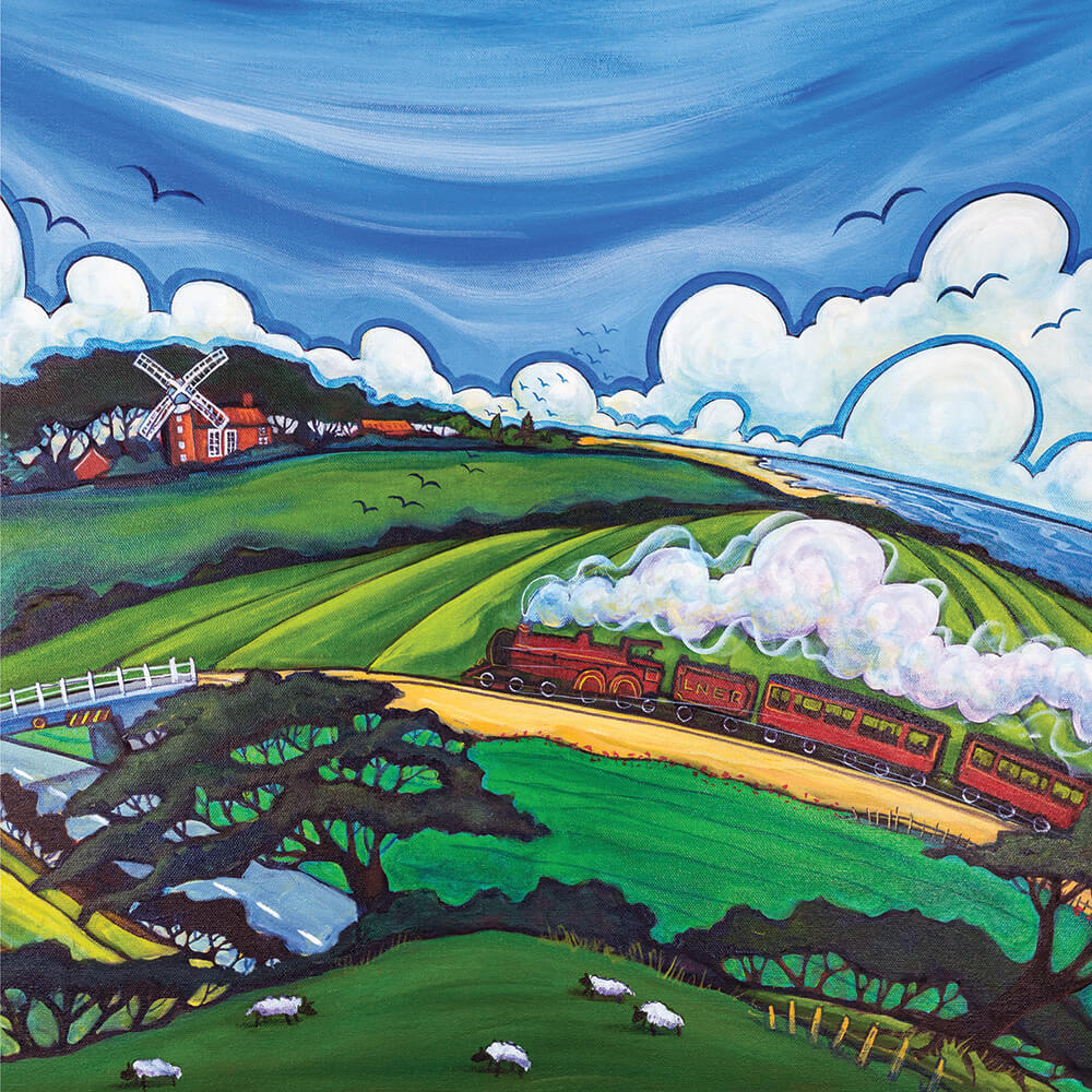 Weybourne Mill and the Steam Train | Card | Emily Chapman | Red Lobster Gallery
