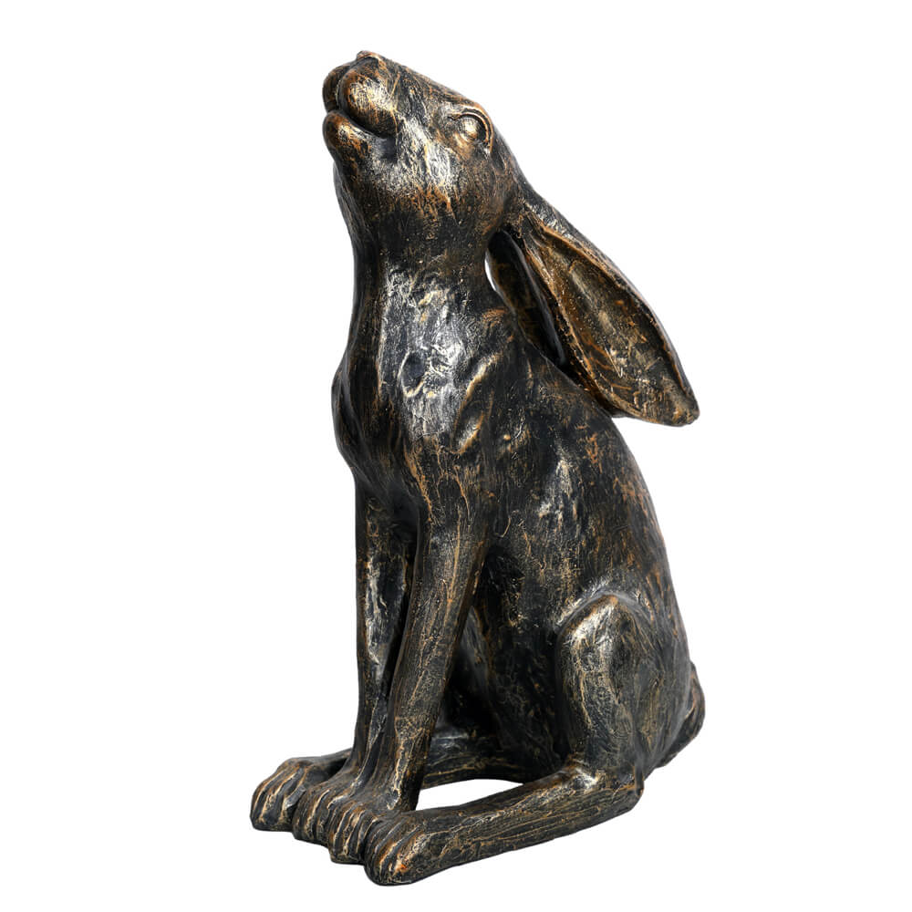 Bronze moon-gazing hare sculpture 