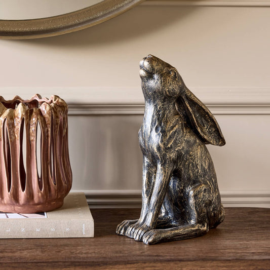 Bronze moon-gazing hare sculpture 