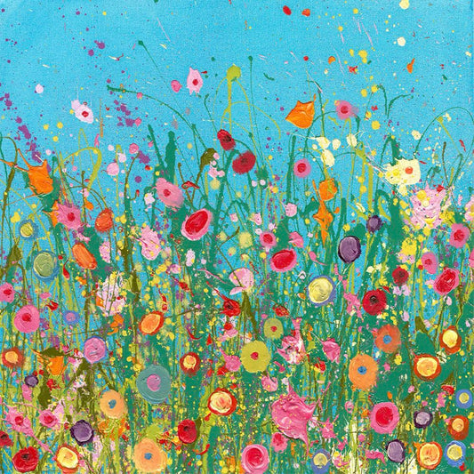 Vibrant blue flower print.