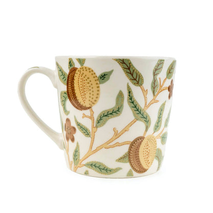 Ceramic mug with botanical design on a white background