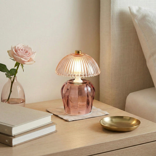 Vintage Style Table Lamp | Pink Glass