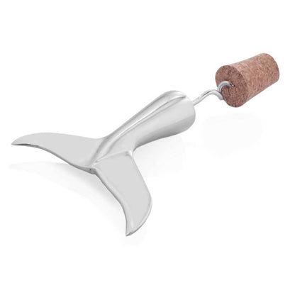 Whale tail corkscrew in bright nickel and brass, stylish functional wine opener for home bars and kitchen barware