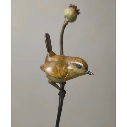Wren on a Poppy Bronze Sculpture by David Meredith – Limited Edition