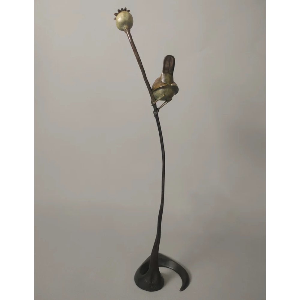 Wren on a Poppy Bronze Sculpture by David Meredith – Limited Edition