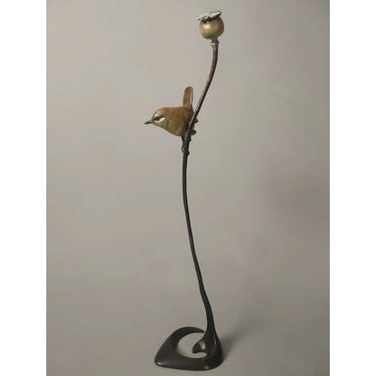 Wren on a Poppy | Limited Edition 250 Bronze Sculpture