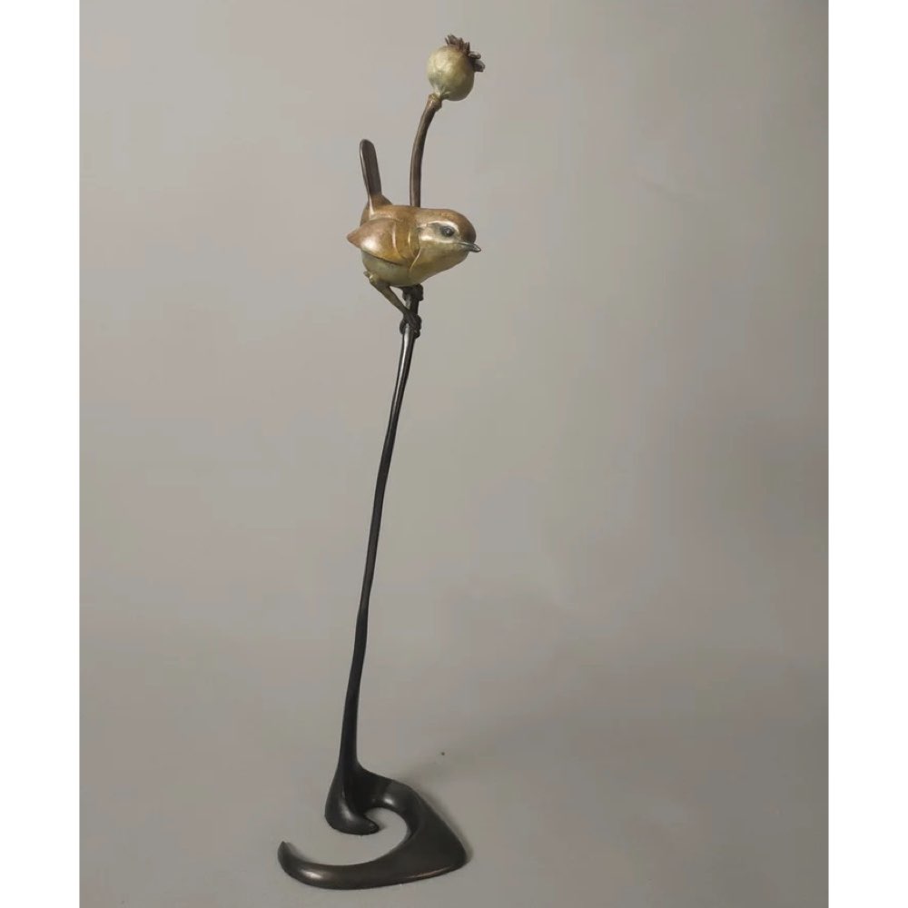 Wren on a Poppy Bronze Sculpture by David Meredith – Limited Edition