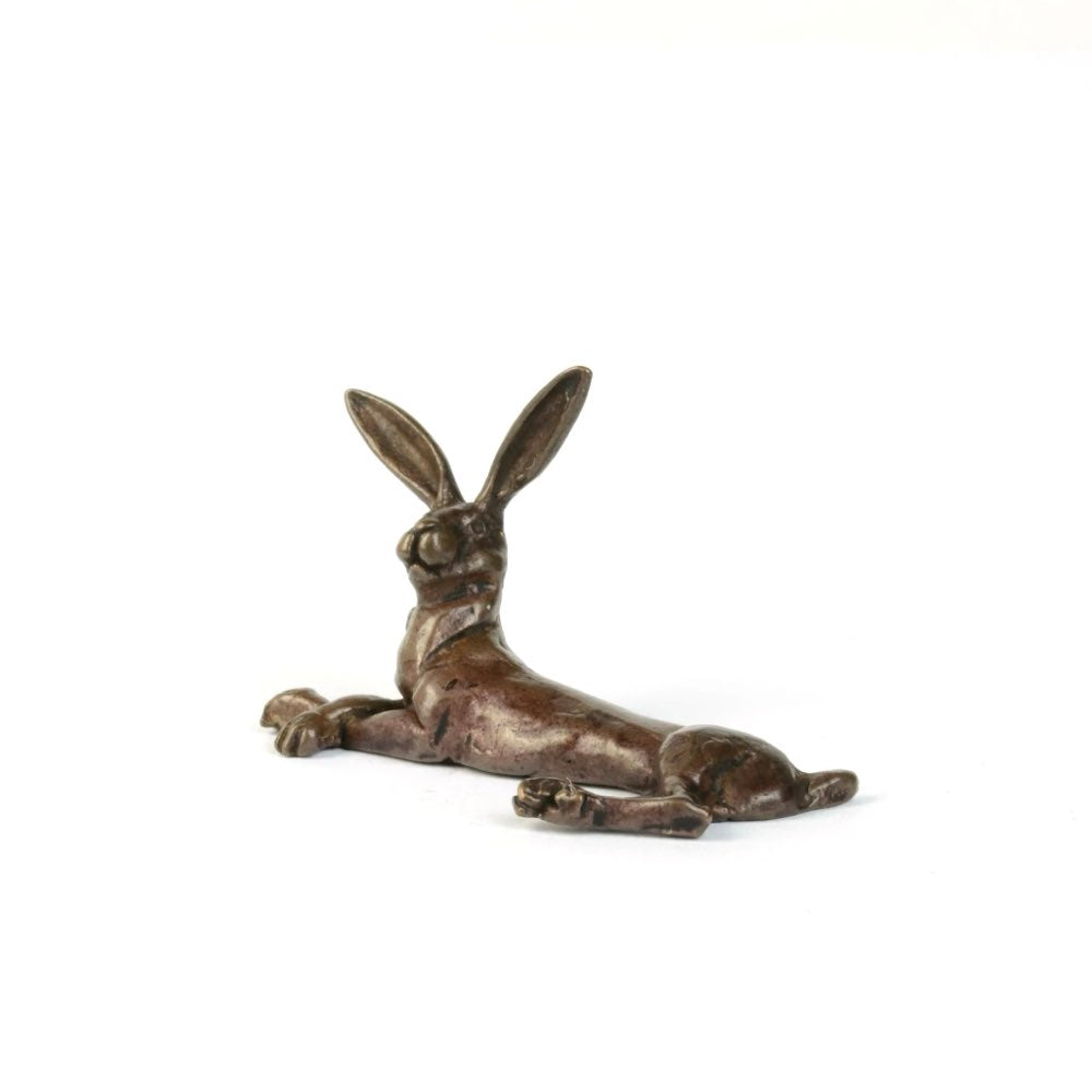 Miniature bronze hare laying by David Meredith 