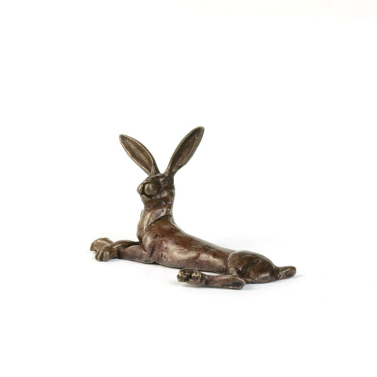 Miniature bronze hare laying by David Meredith 